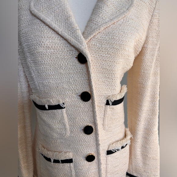 St. John Jackets & Blazers - St. John Cream Textured Blazer with Black Accents